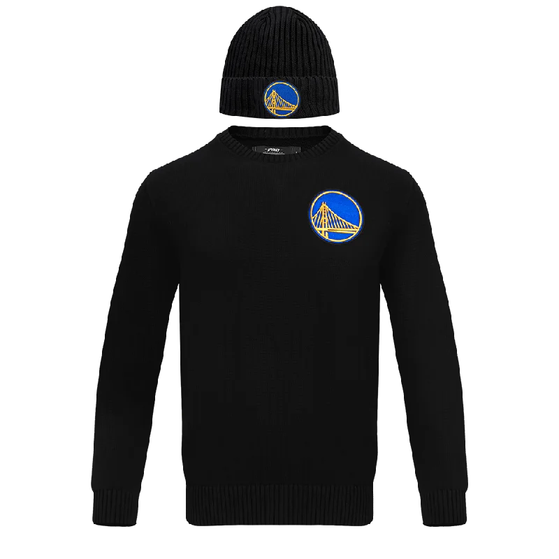 NBA GOLDEN STATE WARRIORS KNIT BOX SET SWEATER & BEANIE COMBO (BLACK) Zippered Front Buttoned Front Snap Front