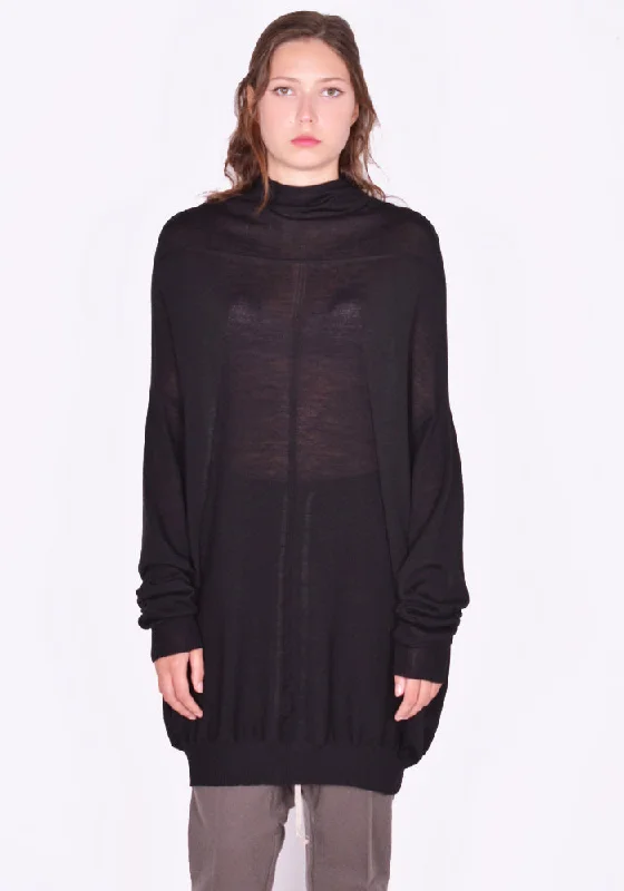 RICK OWENS WOMEN RP02D3615 ML OVERSIZED CRATER KNIT SWEATER BLACK Transparent Opaque Sheer