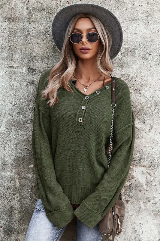 Chunky Knit V-Neck Sweater Stretchy Elastic Breathable