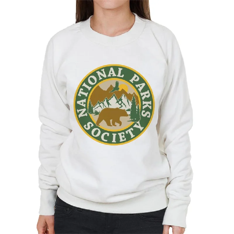 US National Parks Society Bear Roaming Badge Women's Sweatshirt Hoodie with Drop Shoulder Relaxed Streetwear