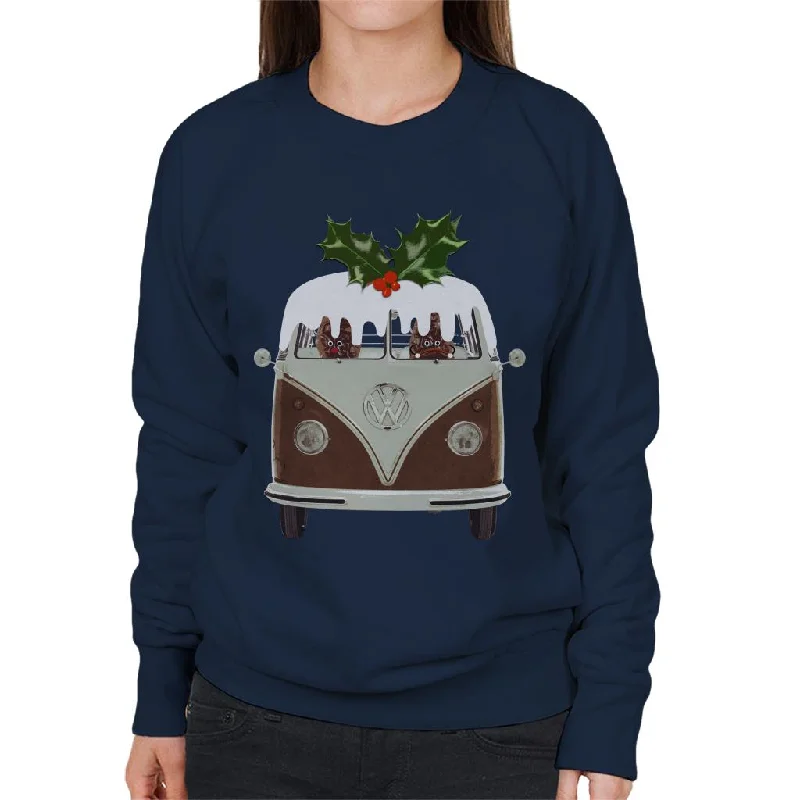 Volkswagen Christmas Christmas Pudding Camper Van Women's Sweatshirt Hoodie with Hem Embroidery Detailed Premium