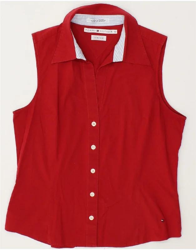 TOMMY HILFIGER Womens Sleeveless Shirt Blouse US 12 Large Red Cotton Pastel Color Blouse TOMMY HILFIGER Womens Sleeveless Shirt Blouse US 12 Large Red Cotton Pastel Color Blouse