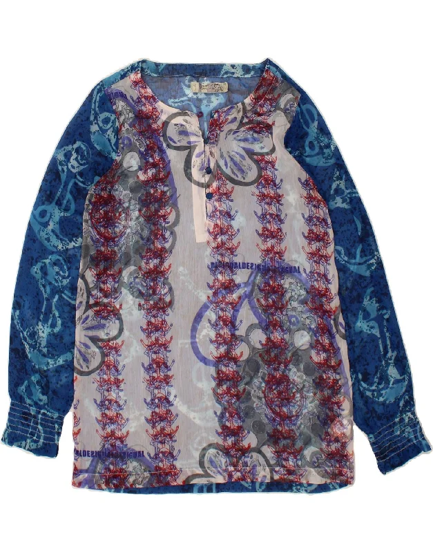 DESIGUAL Womens Long Sleeve Blouse Top UK 16 Large Blue Floral Polyester Bell Sleeve Blouse DESIGUAL Womens Long Sleeve Blouse Top UK 16 Large Blue Floral Polyester Bell Sleeve Blouse