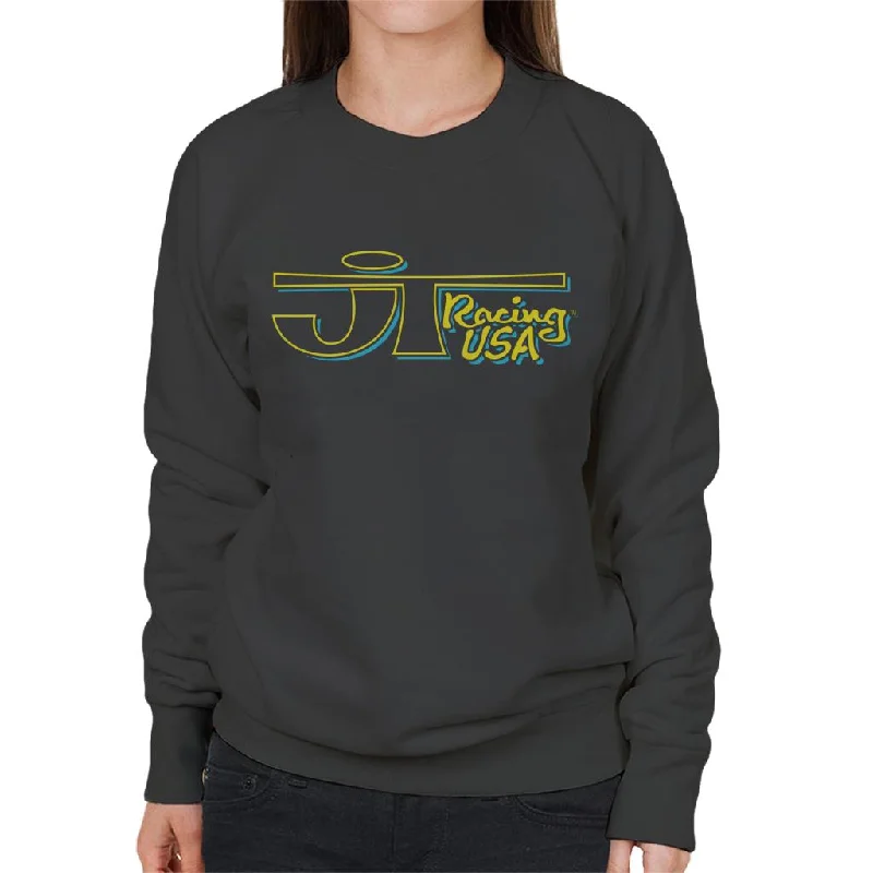 JT Racing Yellow And Blue Logo Women's Sweatshirt Hoodie with Emblem Brand Identity