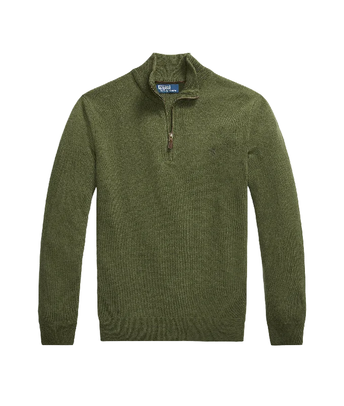 Wool Quarter-zip Sweater - Green Welt Pockets Slit Pockets Flap Pockets