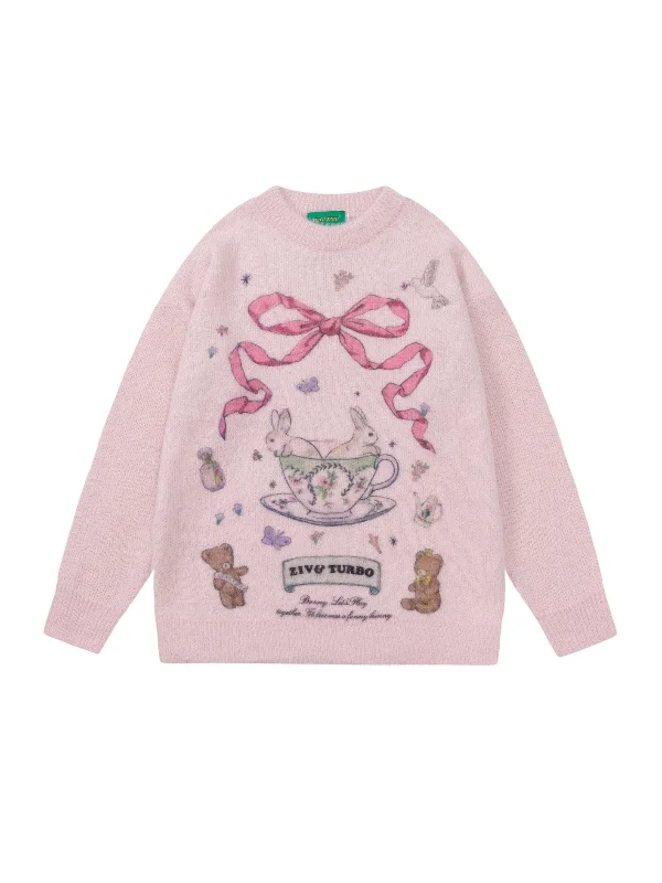 'Teacup' Coquette Ribbon Rabbit Sweater Velvet Chenille Corduroy