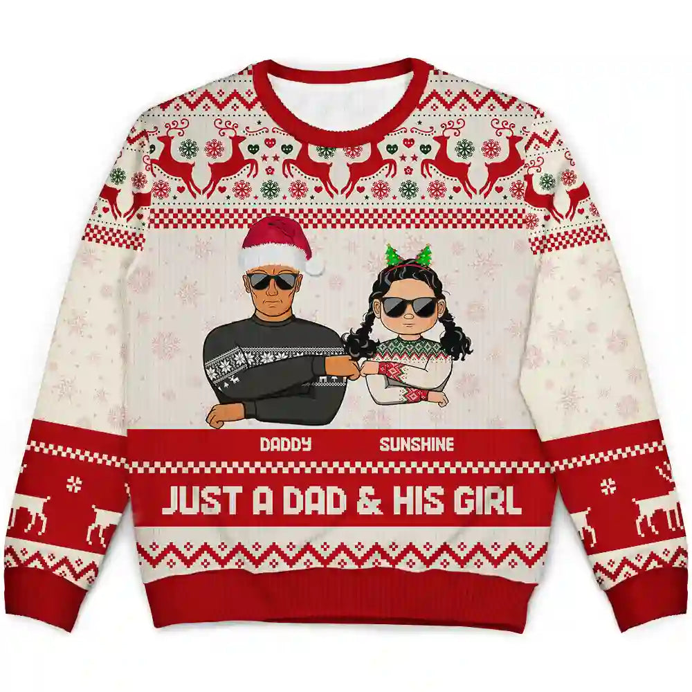 Christmas A Dad & His Girl - Personalized Unisex Ugly Sweater Spandex Blend Rayon Blend Denim Blend