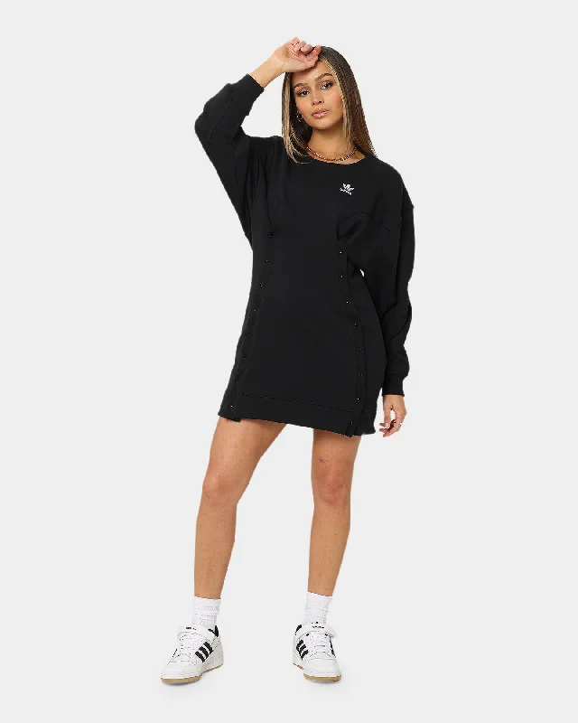 Adidas Women's Always Originals Sweater Dress Black Jersey Fabric Tulle Fabric Batik Fabric