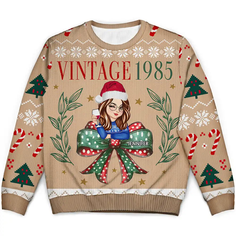 Vintage Christmas - Personalized Unisex Ugly Sweater Slim Fit Regular Fit Oversized