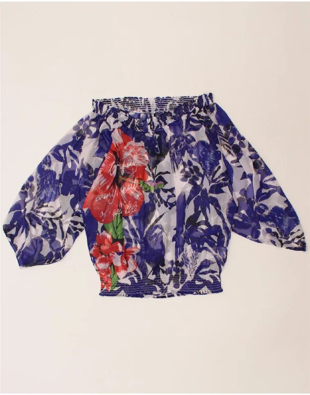 DESIGUAL Womens See Through Off Shoulder Blouse Top UK 16 Large Blue Elegant Lace Blouse DESIGUAL Womens See Through Off Shoulder Blouse Top UK 16 Large Blue Elegant Lace Blouse