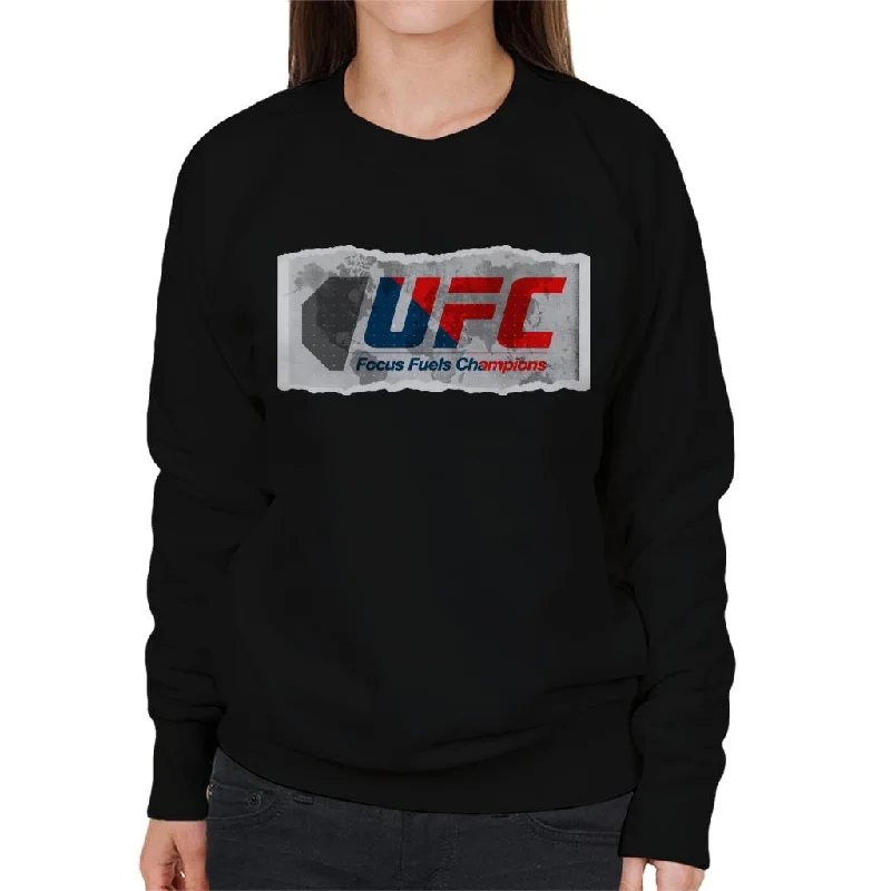 UFC Torn Edges Retro Logo Women's Sweatshirt Hoodie with Monochrome Minimalist Simple