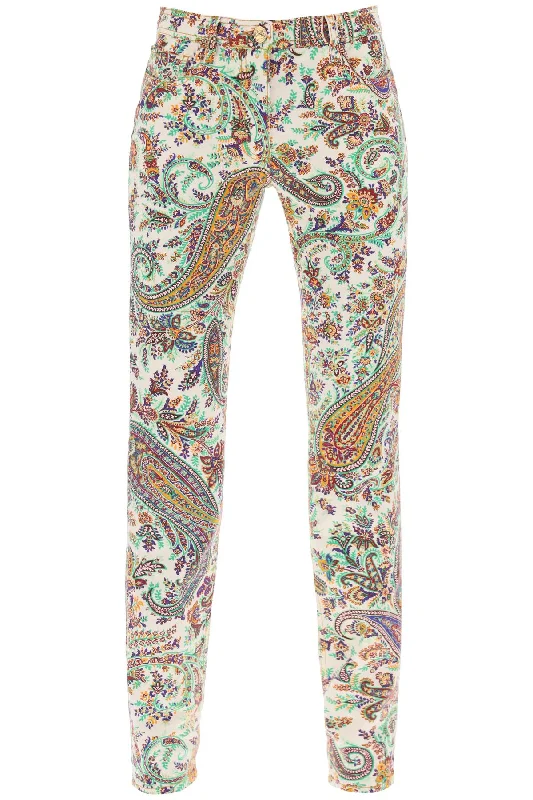 paisley patterned jeans WRNB0003 AK031 STAMPA FDO BIANCO Fashionable Raw Edge Jeans