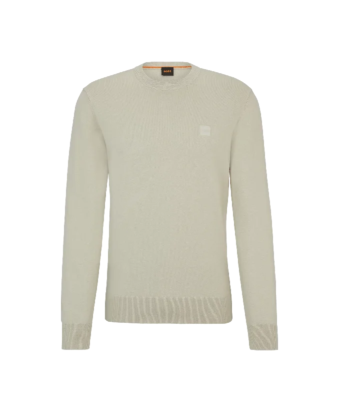 Crew-neck Sweater in Cotton and Cashmere With Logo - Beige Open Front Closed Front Wrap Front