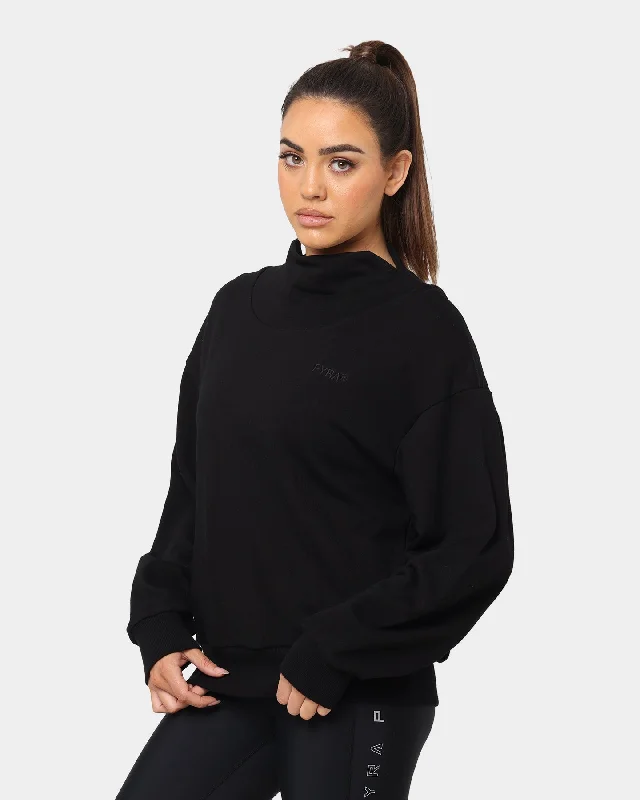 PYRA Women's Oversized Turtleneck Sweater Washed Black Iron Safe Non-Iron Wrinkle Free