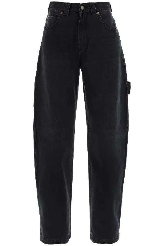 audrey cargo jeans with curved leg WTR03 DBK01W100 WASHED BLACK Fashionable Raw Hemmed Jeans