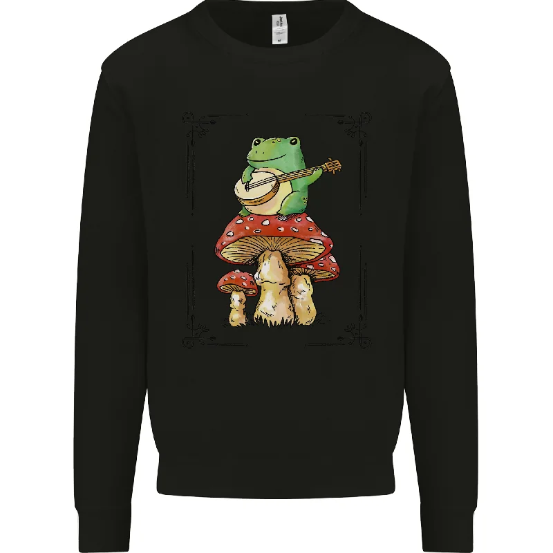 A Frog Playing the Guitar on a Toadstool Mens Sweatshirt Jumper Hoodie with Drawstring Waist Adjustable Fitted