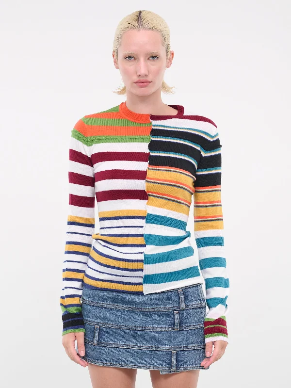 Patchwork Stripes Sweater (GCMD0473Q0-UFW614-00X99-MULTI) Welt Pockets Slit Pockets Flap Pockets