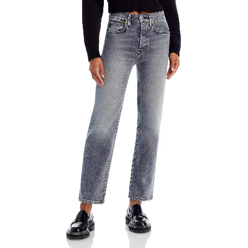 RE/DONE Womens 70s Stove Pipe Ankle High Rise Straight Leg Jeans Fashionable Cropped Denim Jeans