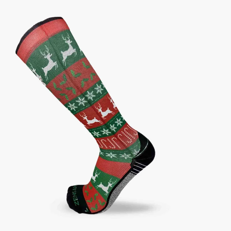 Funky Christmas Sweater Compression Socks (Knee-High) Silk Blend Satin Velvet