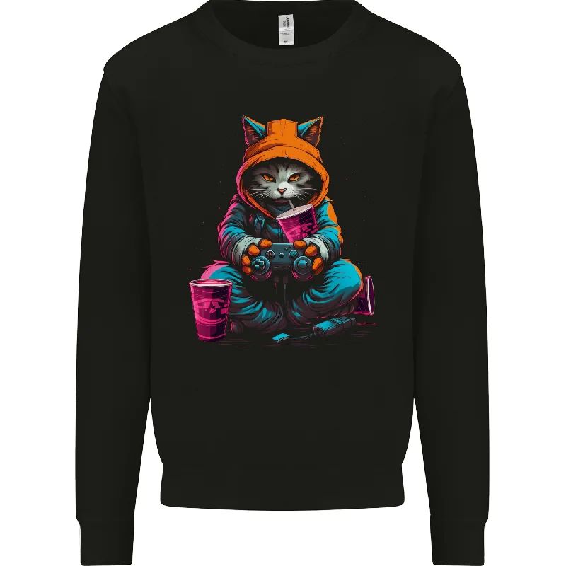 A Gaming Cat Cool Gamer Video Games Mens Sweatshirt Jumper Hoodie with Magnetic Closure Innovative Modern