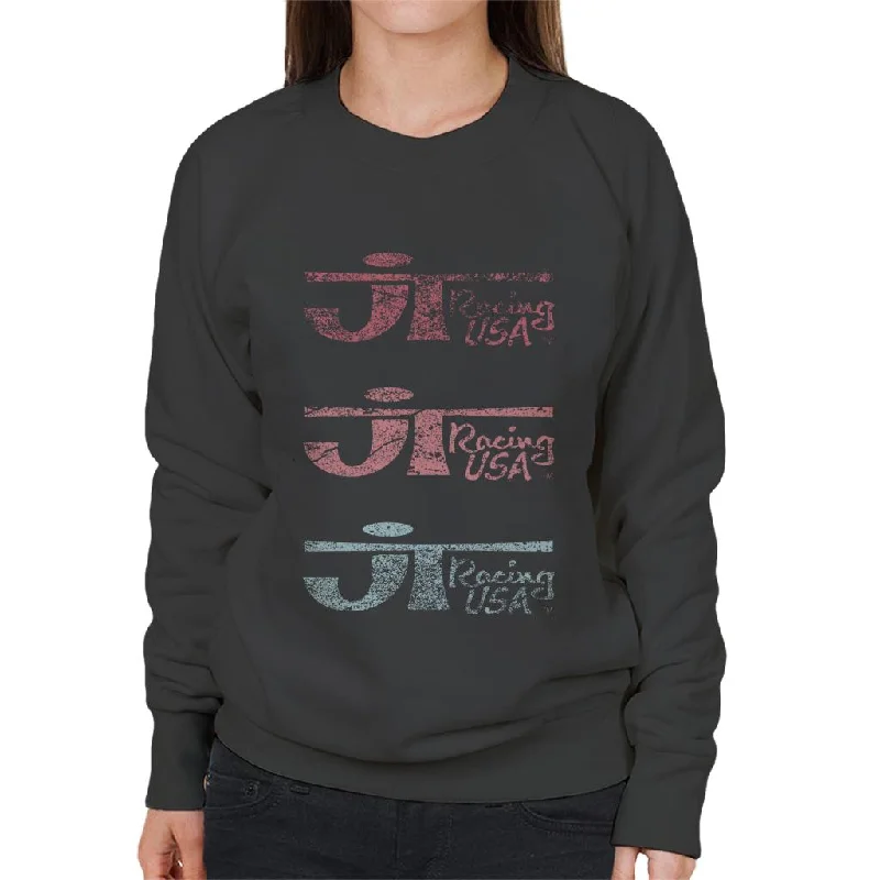 JT Racing Faded Trio Of Logos Women's Sweatshirt Hoodie with Hem Detail Decorative Unique