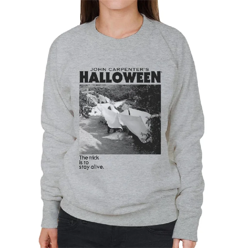 Halloween Michael Myers Standing By Clothes Line Women's Sweatshirt Hoodie with Set-In Sleeves Structured Classic