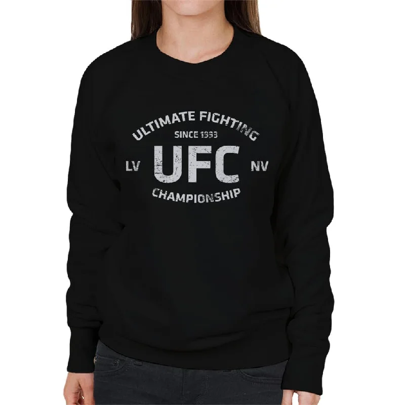 UFC Distressed White Text Logo Women's Sweatshirt Hooded Sweatshirt Casual Wear Street Style