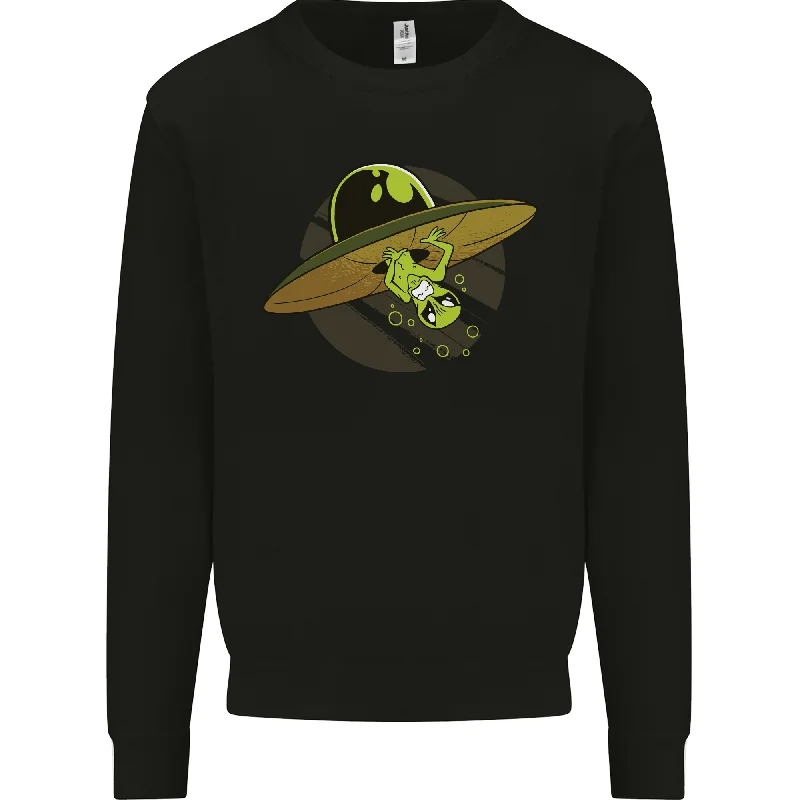 A Funny Alien Stuck in a UFO Flying Saucer Mens Sweatshirt Jumper Hoodie with High-Low Hem Asymmetrical Trendy