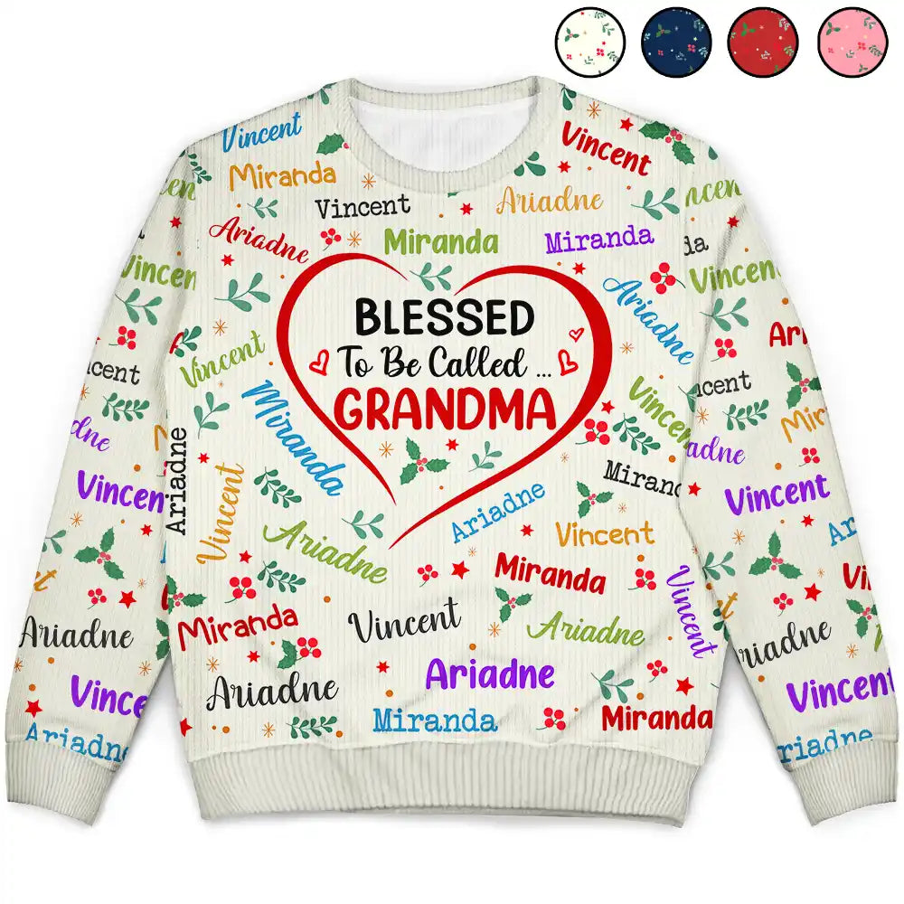 Blessed To Be Called Grandma Nana - Personalized Unisex Ugly Sweater Beaded Sweater Sequined Faux Fur