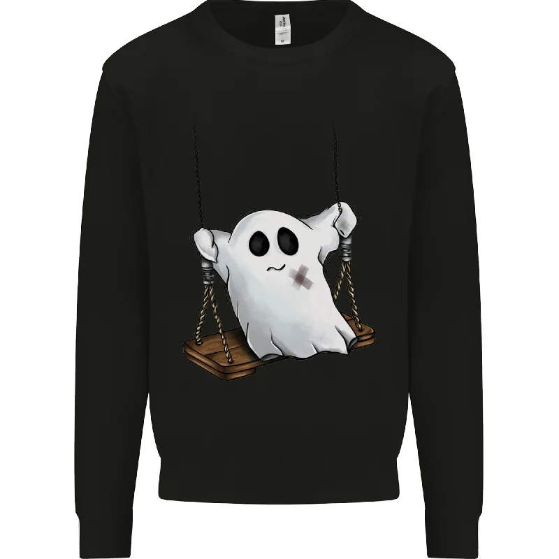 A Ghost on a Swing Halloween Funny Spirit Mens Sweatshirt Jumper Hoodie with Relaxed Fit Easy Casual