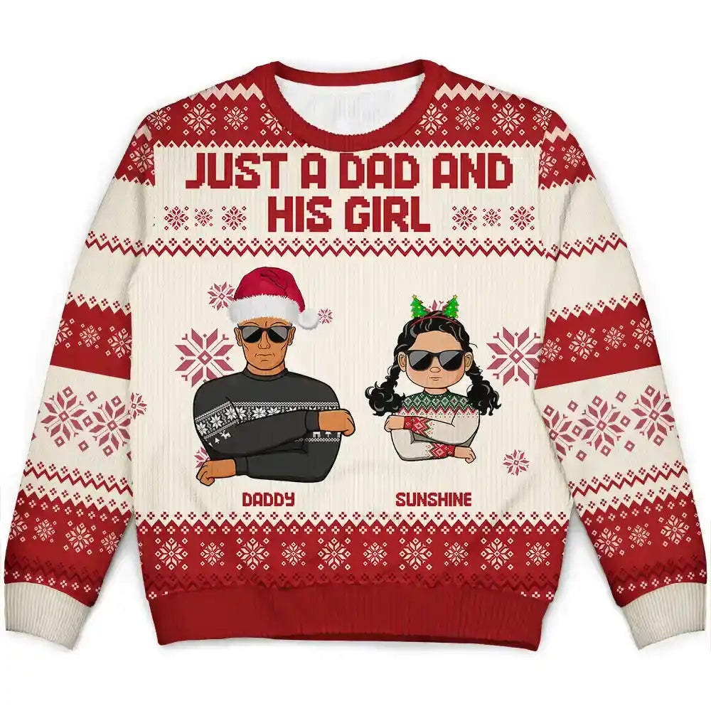 Christmas Just A Dad And His Girl - Personalized Unisex Ugly Sweater Velvet Chenille Corduroy