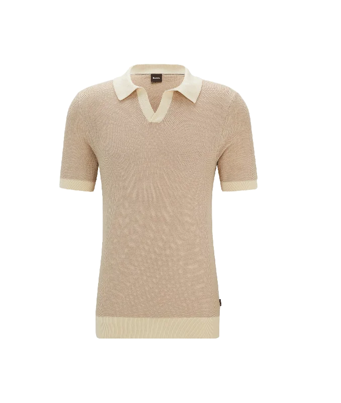 Cotton-blend Polo Sweater With Open Collar - Beige Elegant Classic Vintage