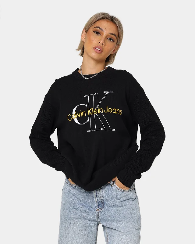 Calvin Klein Two Tone Monogram Sweater Ck Black Soft Cozy Warm