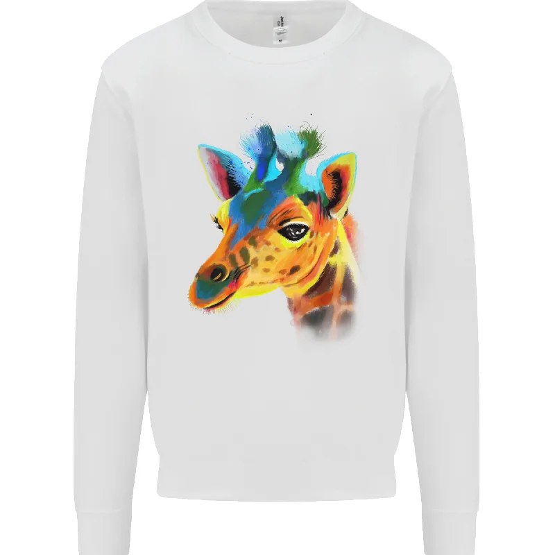 A Giraffe Watercolour Mens Sweatshirt Jumper Hoodie with Color Block Contrast Stylish