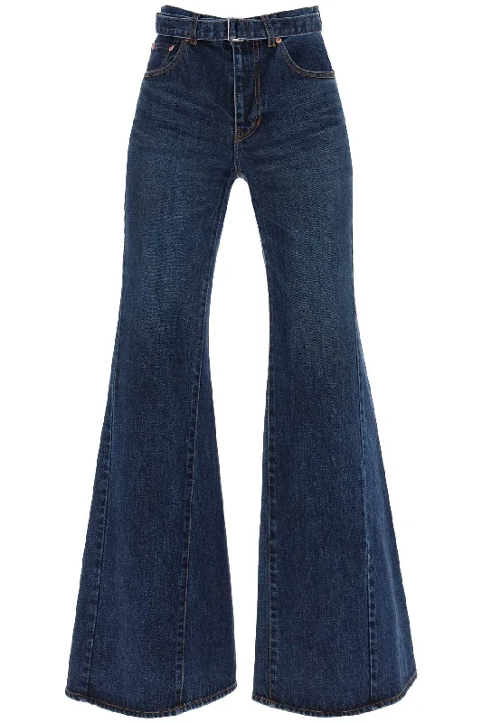 boot cut jeans with matching belt 24 07290 BLUE Stylish High-Rise Mom Jeans