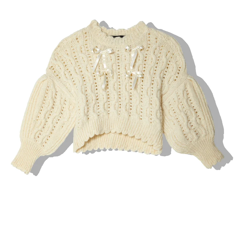 Simone Rocha - Women's Lace Stitch Ribbon Sweater - (Cream) Zippered Buttoned Snapped