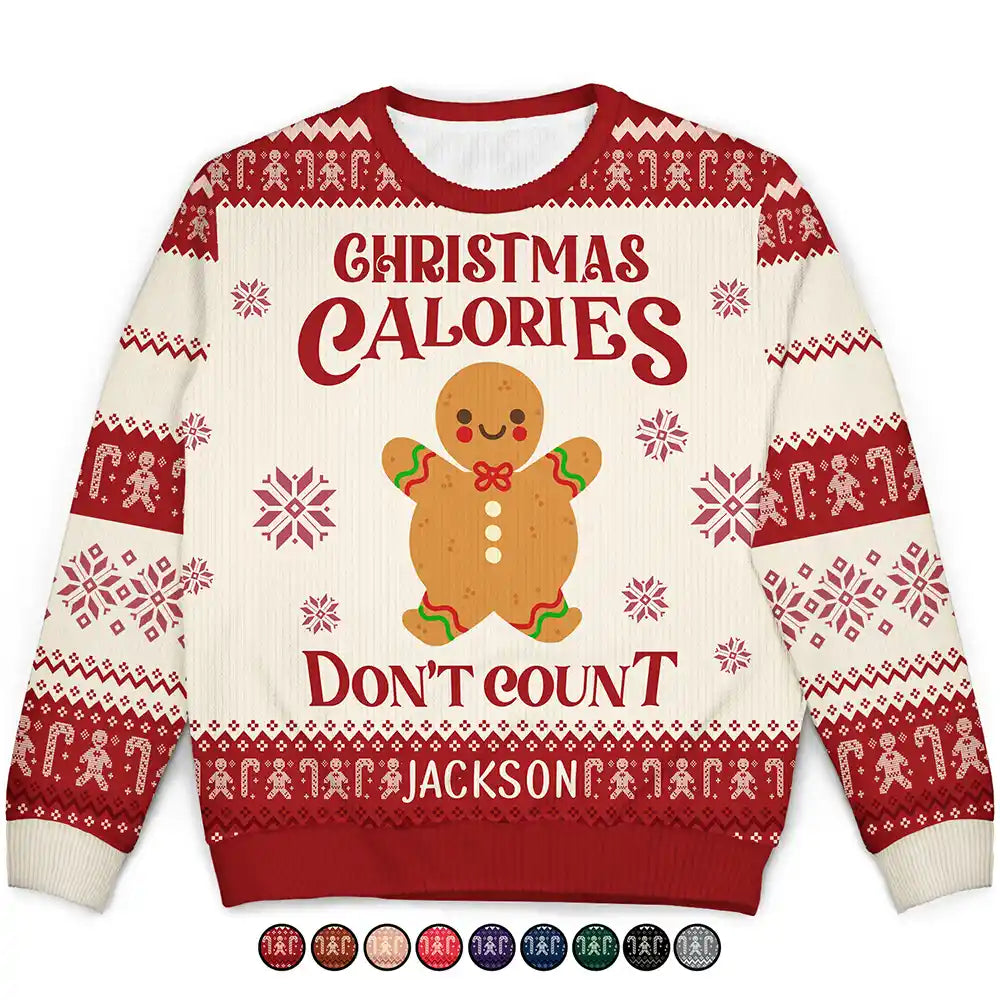 Christmas Calories Don't Count - Personalized Unisex Ugly Sweater Embroidered Appliqued Beaded