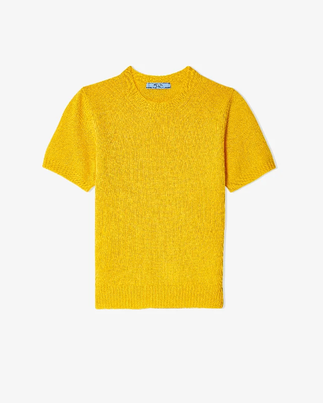 Prada - Women's Short-Sleeved Cashmere Sweater - (Yellow) Solid Color Striped Floral Print