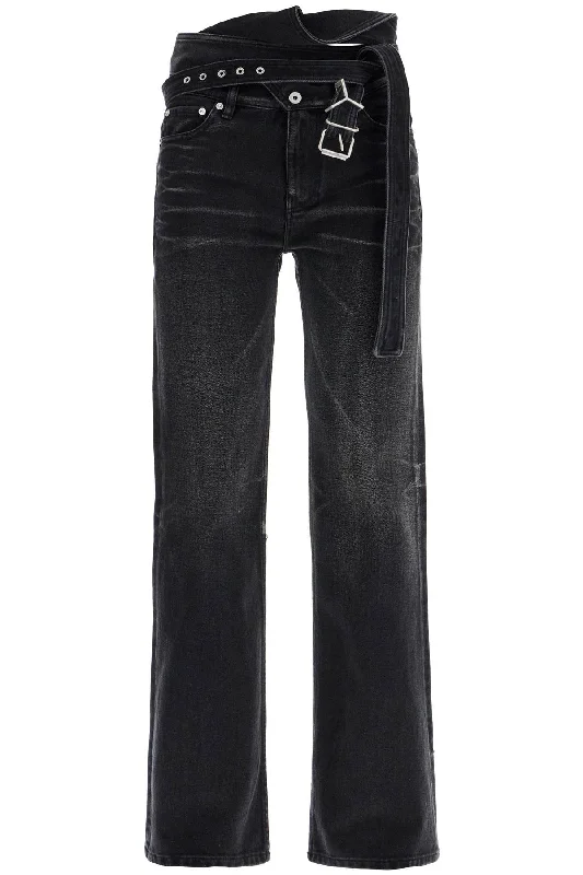 bootcut jeans with criss-cross 107PA006 D15 FADED BLACK Elegant Bootcut Fit Jeans