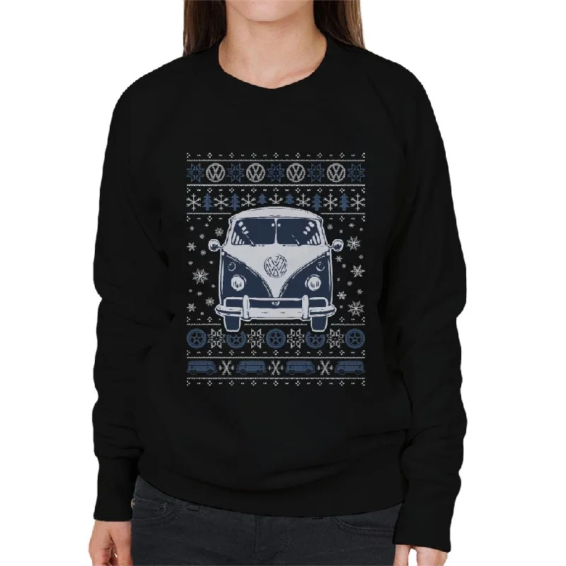 Volkswagen Type 2 Camper Christmas Knit Women's Sweatshirt Hoodie with Elastic Waist Stretchable Comfortable