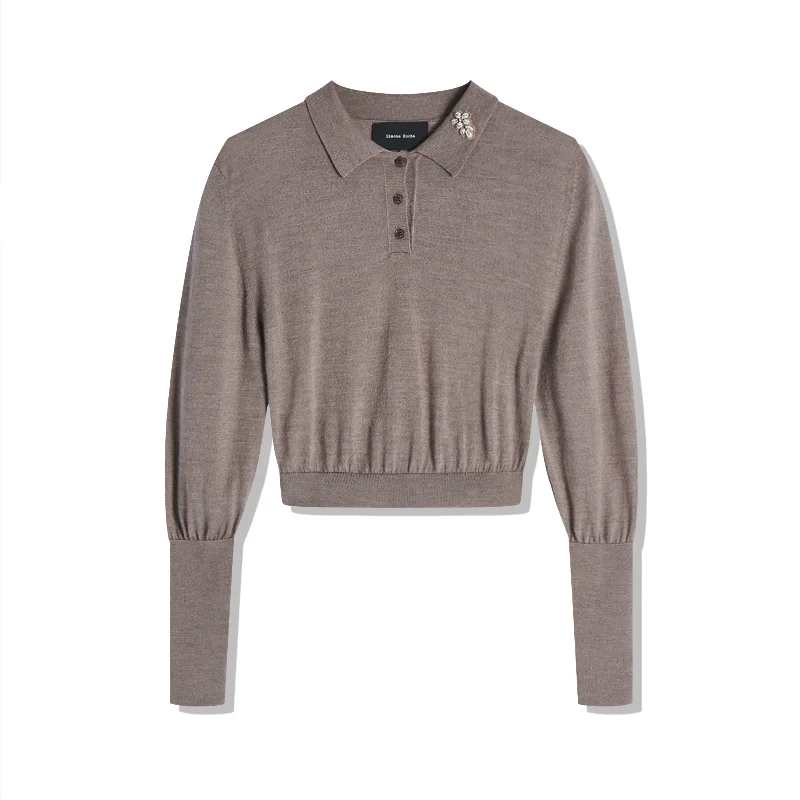 Simone Rocha - Women's Merino Silk Knit Polo Sweater - (Clay-Pear) Fitted Loose Oversized