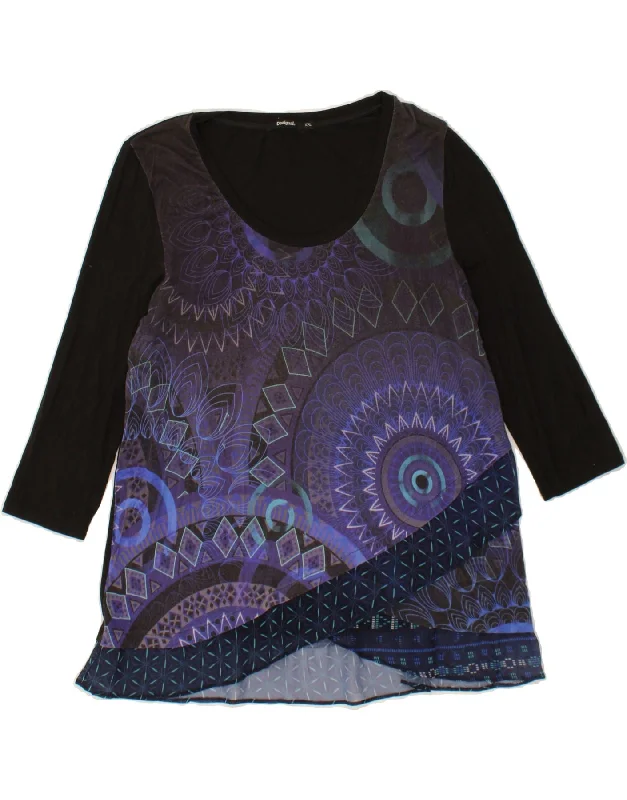 DESIGUAL Womens Graphic 3/4 Sleeve Blouse Top UK 20 2XL Black Geometric Relaxed Fit Blouse DESIGUAL Womens Graphic 3/4 Sleeve Blouse Top UK 20 2XL Black Geometric Relaxed Fit Blouse