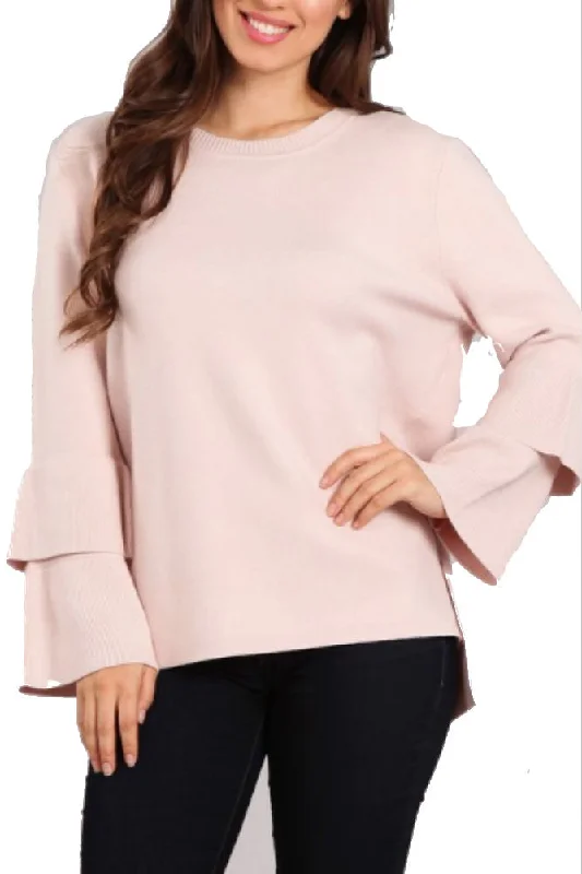 BLVD Tiered Bell Sleeve Sweater in Mauve Transparent Opaque Sheer