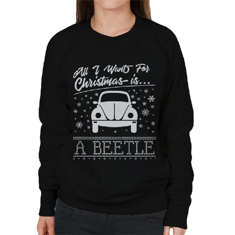 Volkswagen Christmas All I Want For Xmas Is A Beetle Women's Sweatshirt Hoodie with Drop Shoulder Relaxed Streetwear