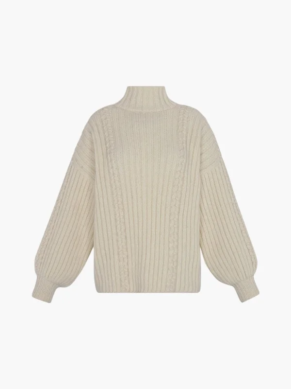 Mayu Sweater | Solid Ivory Turtle Neck Boat Neck Asymmetrical Neck