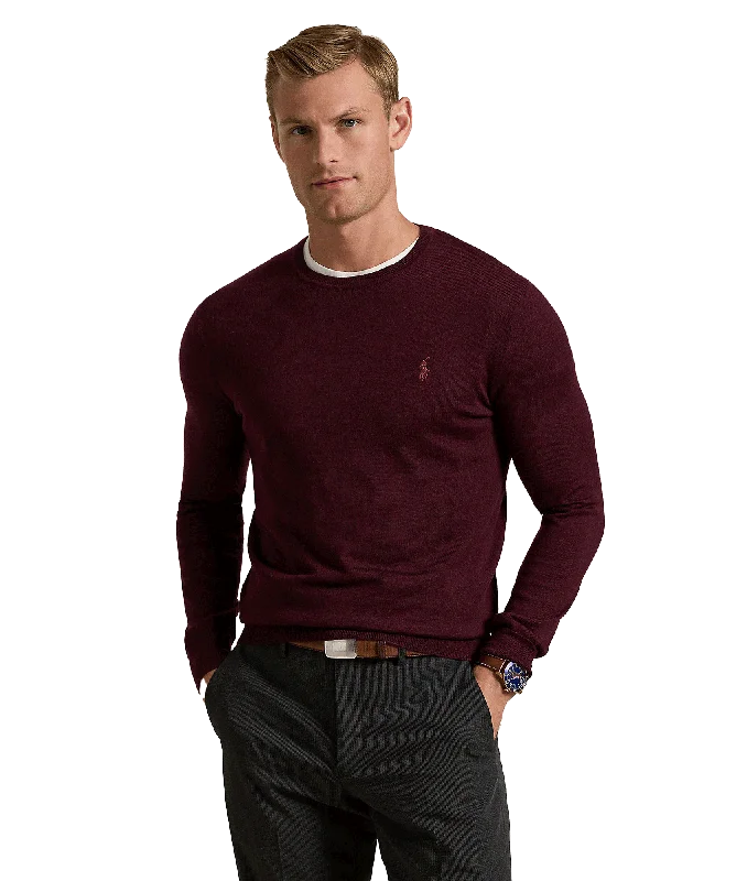 Slim Fit Washable Wool Crewneck Sweater - Red Seamless Knitted Crochet