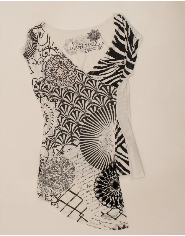 DESIGUAL Womens Abstract Pattern Asymmetric Blouse Top UK 14 Large White Flowy Bohemian Blouse DESIGUAL Womens Abstract Pattern Asymmetric Blouse Top UK 14 Large White Flowy Bohemian Blouse