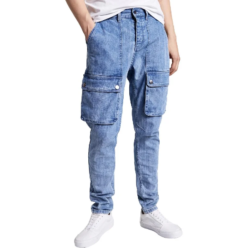 Sun + Stone Mens Relaxed Tapered Cargo Jeans Chic Dark-Wash Skinny Jeans