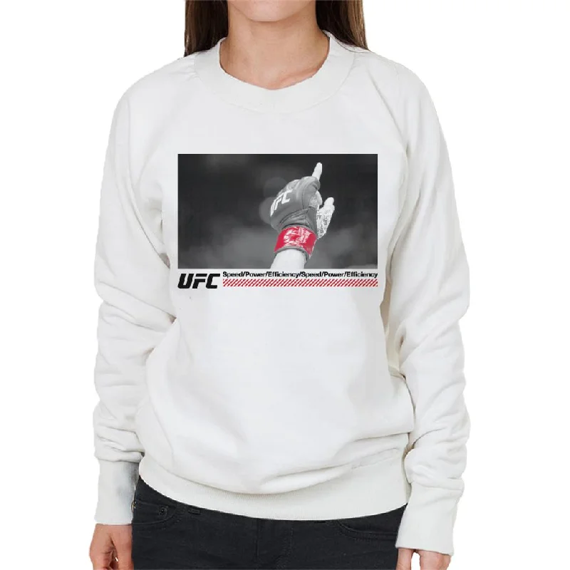 UFC Victory Fight Glove Shot Black Text Women's Sweatshirt Hoodie with Drawstring Waist Adjustable Fitted