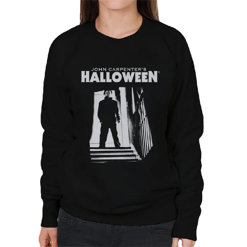 Halloween Michael Myers Top Of The Stairs Women's Sweatshirt Hoodie with Drawstring Waist Adjustable Fitted